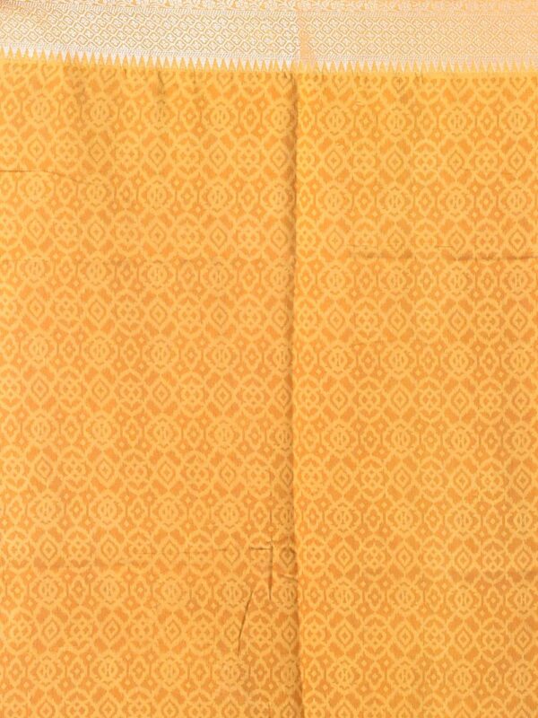 Yellow Chequered Linen Silk Saree - Image 7