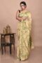 Beige & Green Semi Tussar Kantha Stitch Saree