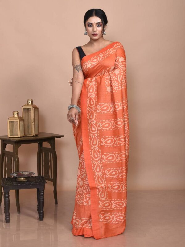 Orange Bhagalpuri Silk Saree