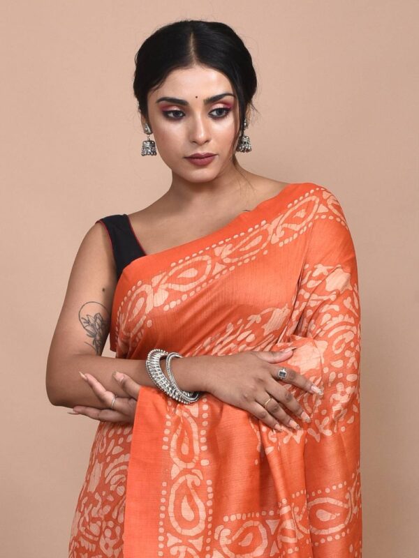 Orange Bhagalpuri Silk Saree - Image 6