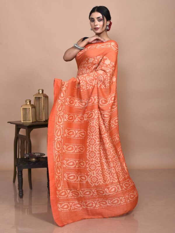 Orange Bhagalpuri Silk Saree - Image 4