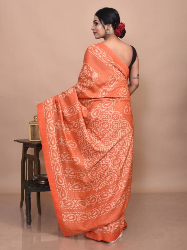 Orange Bhagalpuri Silk Saree - Image 2