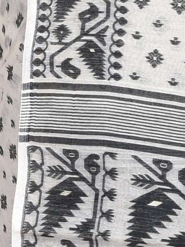 White Cotton Dhakai Jamdani Saree - Image 6