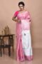 Pink Rose Hand Embroidered Linen Saree