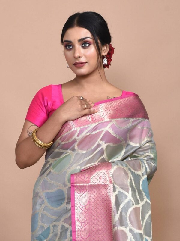 Sea Green Banaras Organza Saree - Image 6