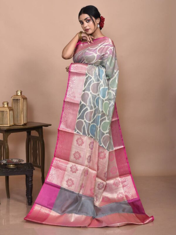 Sea Green Banaras Organza Saree - Image 4