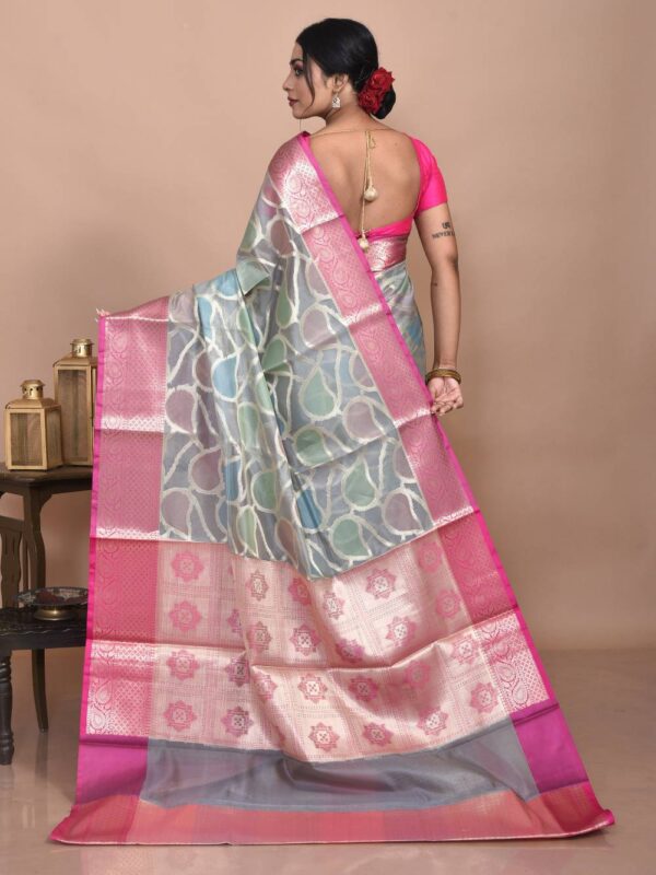 Sea Green Banaras Organza Saree - Image 2