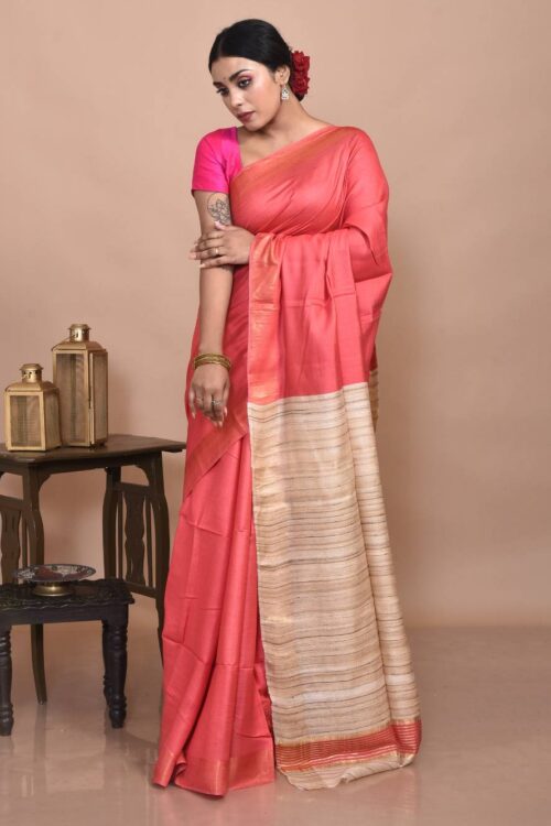 Peach Ghicha Silk Saree