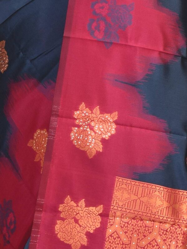 Steel Gray Semi Silk Kanjeevaram Saree with Orange-Red Border - Image 5