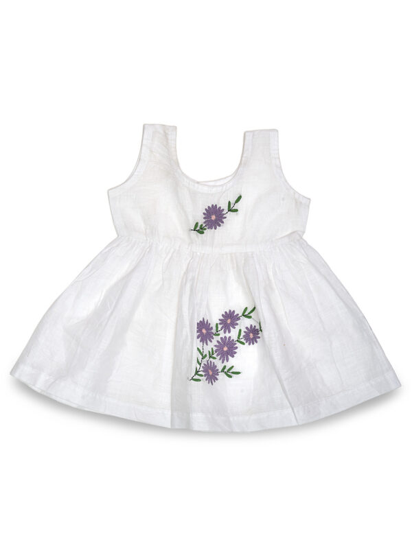 White Cotton Dress (Lily, Lavender & Lotus Design)-Pack of 3 - Image 4