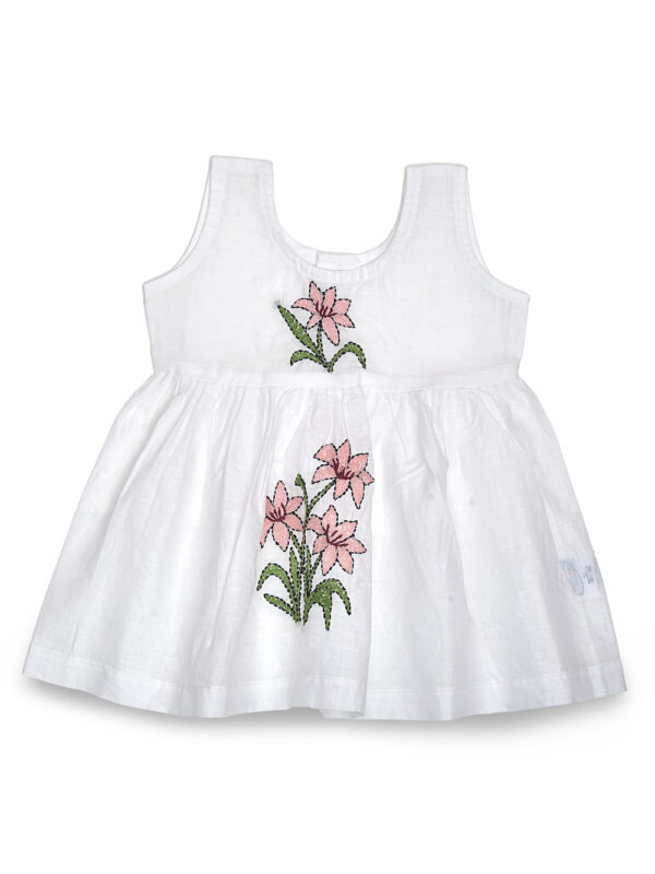 White Cotton Dress (Lily, Lavender & Lotus Design)-Pack of 3 - Image 3