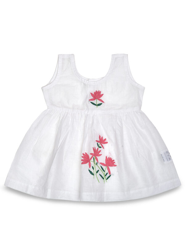 White Cotton Dress (Lily, Lavender & Lotus Design)-Pack of 3 - Image 5