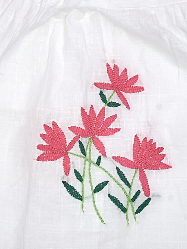 White Cotton Dress (Lily, Lavender & Lotus Design)-Pack of 3 - Image 8