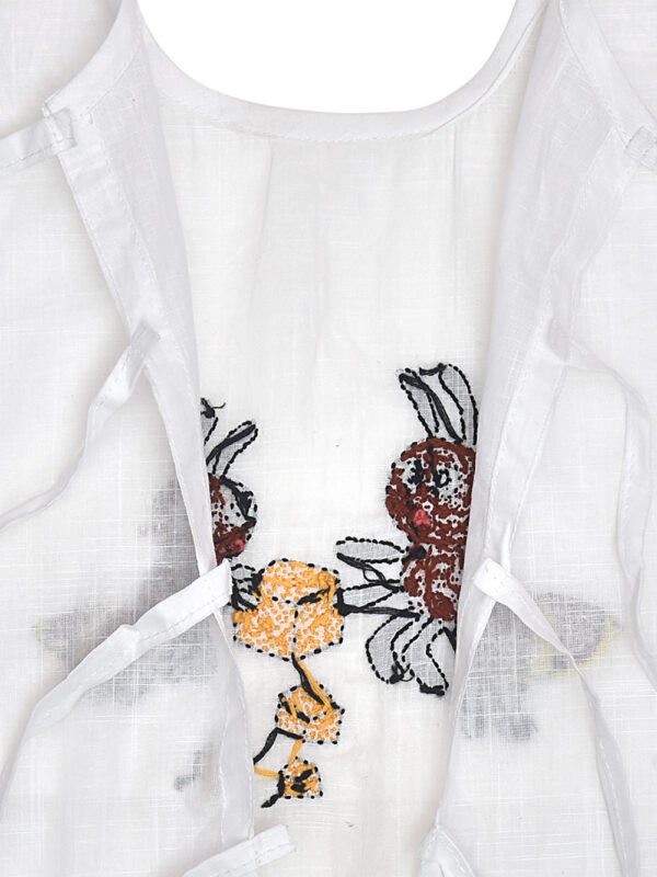 White Hand Embroidered Ant Design Back Open Cotton Jabla - Image 3