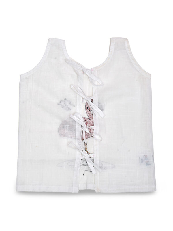 White Hand Embroidered Flamingo Design Back Open Cotton Jabla - Image 2