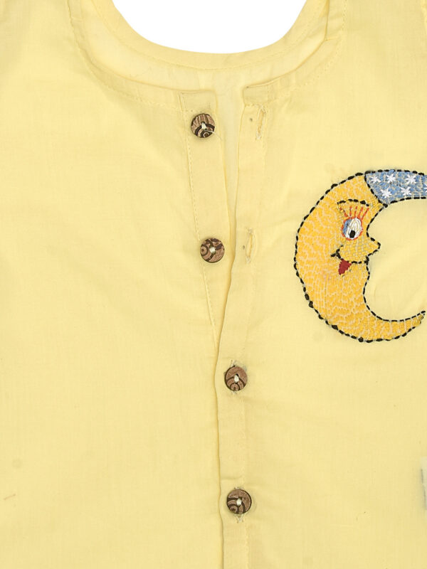 Yellow Hand Embroidered Moon Design Front Open Cotton Jabla - Image 3