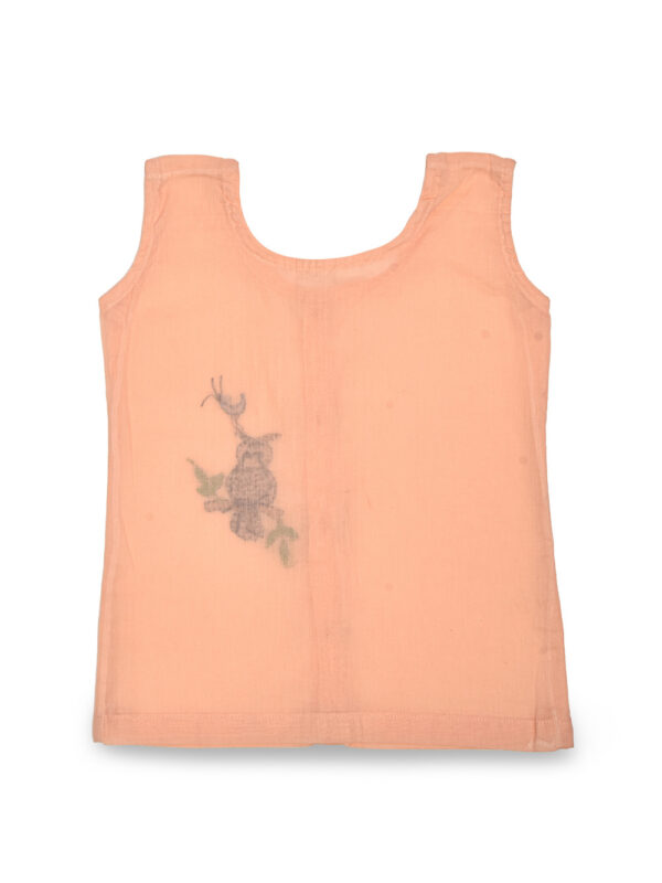 Peach Hand Embroidered Night Owl Design Front Open Cotton Jabla - Image 2