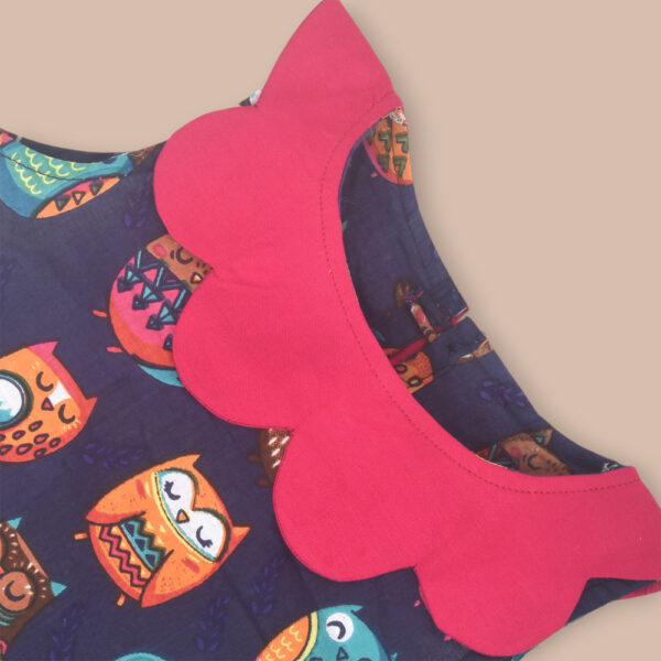 Navy Blue Owl Design Printed Cotton Dress - Image 4