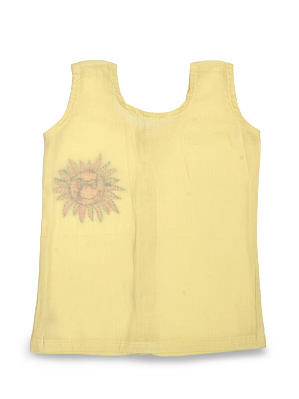 Yellow Hand Embroidered Sun Design Front Open Cotton Jabla - Image 2