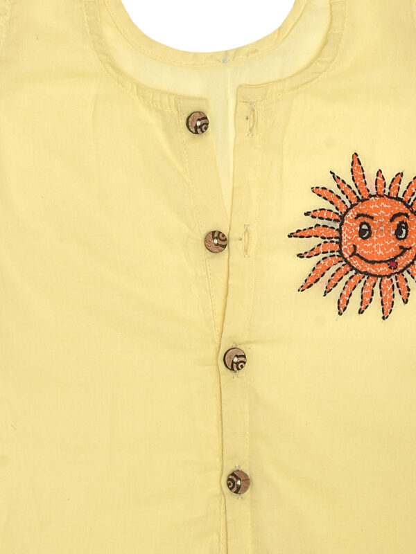 Yellow Hand Embroidered Sun Design Front Open Cotton Jabla - Image 3