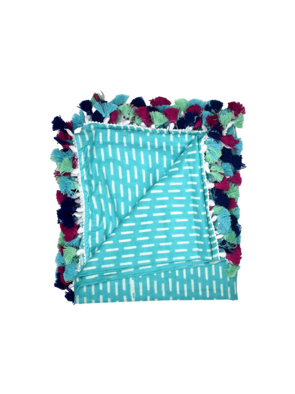 Yellow Lace and Blue Brick with Pompom Cotton Swaddle Combo-Set of 2(0-24 Months) - Image 3