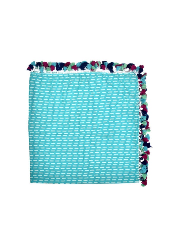 Yellow Lace and Blue Brick with Pompom Cotton Swaddle Combo-Set of 2(0-24 Months) - Image 2