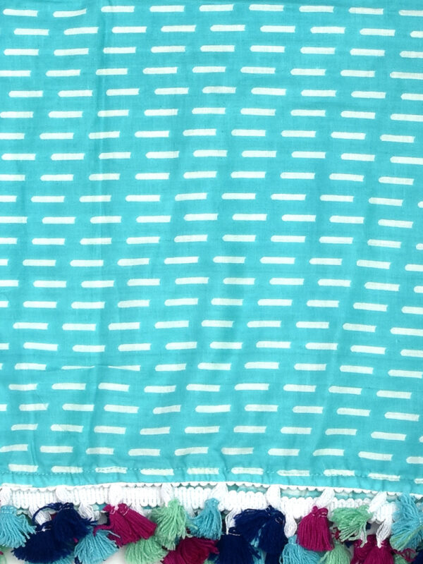 Blue Brick Design Cotton Swaddle with Pompom Border - Image 4