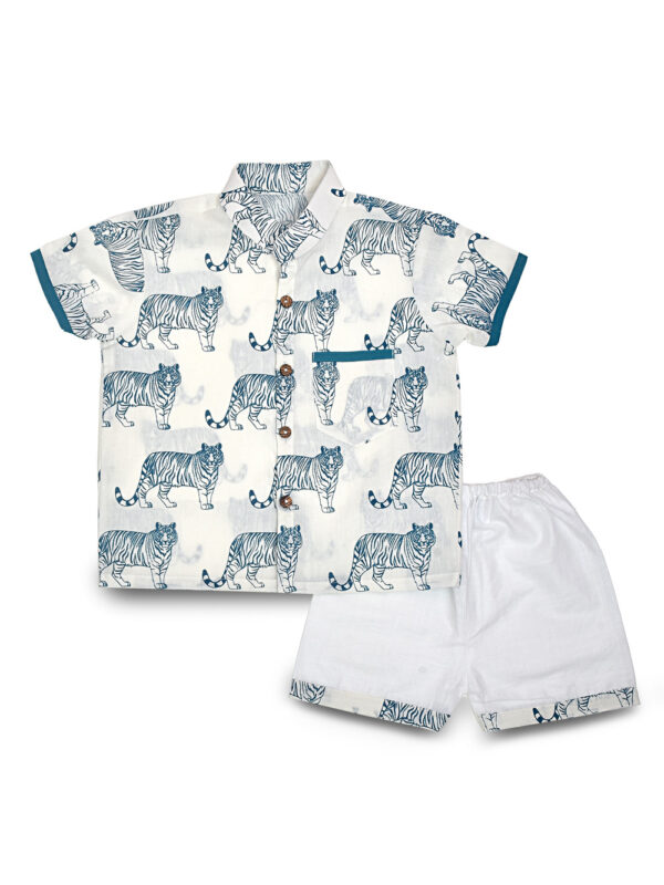 White Tiger Design Hand block Cotton Shirt & Pant Set - Image 2