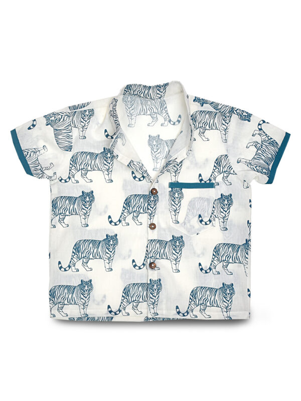 White Tiger Design Hand block Cotton Shirt & Pant Set - Image 3