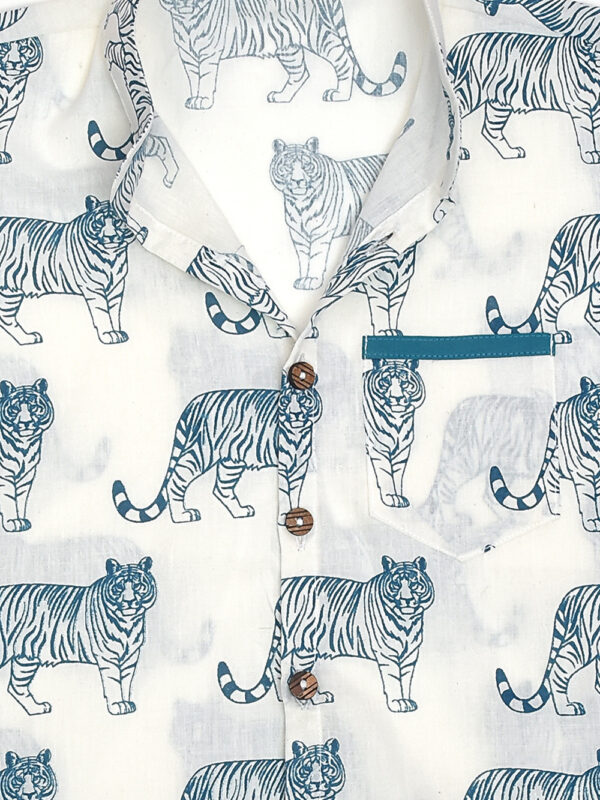 White Tiger Design Hand block Cotton Shirt & Pant Set - Image 6