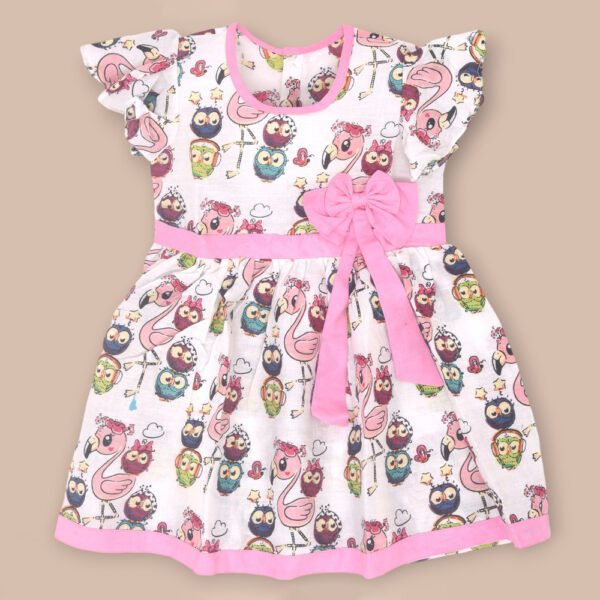 White Flamingo Design Printed Cotton Dress