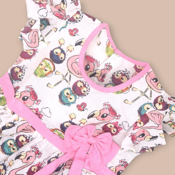 White Flamingo Design Printed Cotton Dress - Image 3