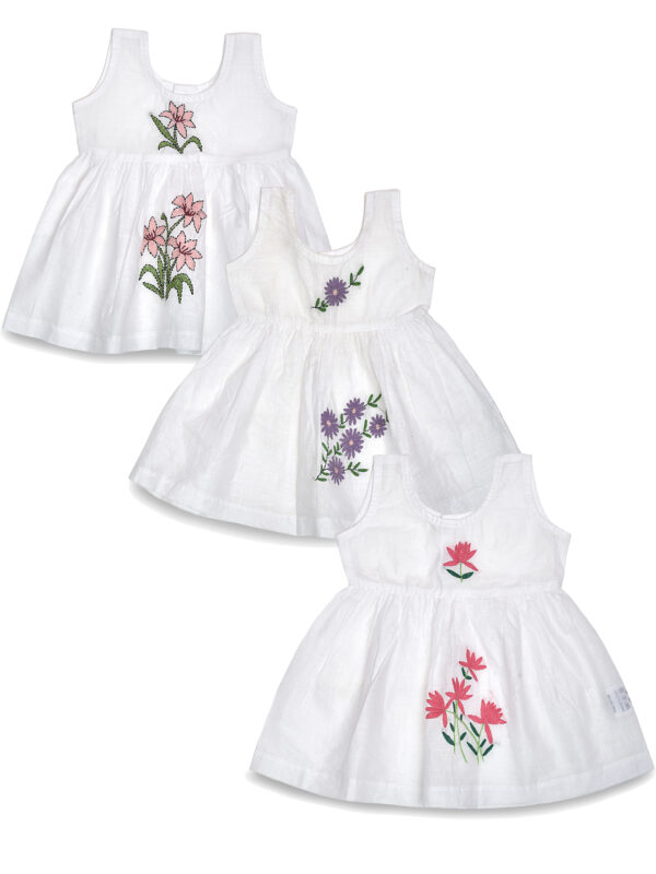 White Cotton Dress (Lily, Lavender & Lotus Design)-Pack of 3