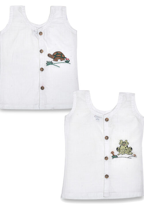 White Front Open Cotton Jabla (Tortoise & Frog Design)-Pack of 2