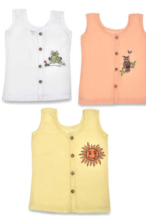 Multicolour Front Open Cotton Jabla (Frog, Night Owl and Sun Design)-Pack of 3
