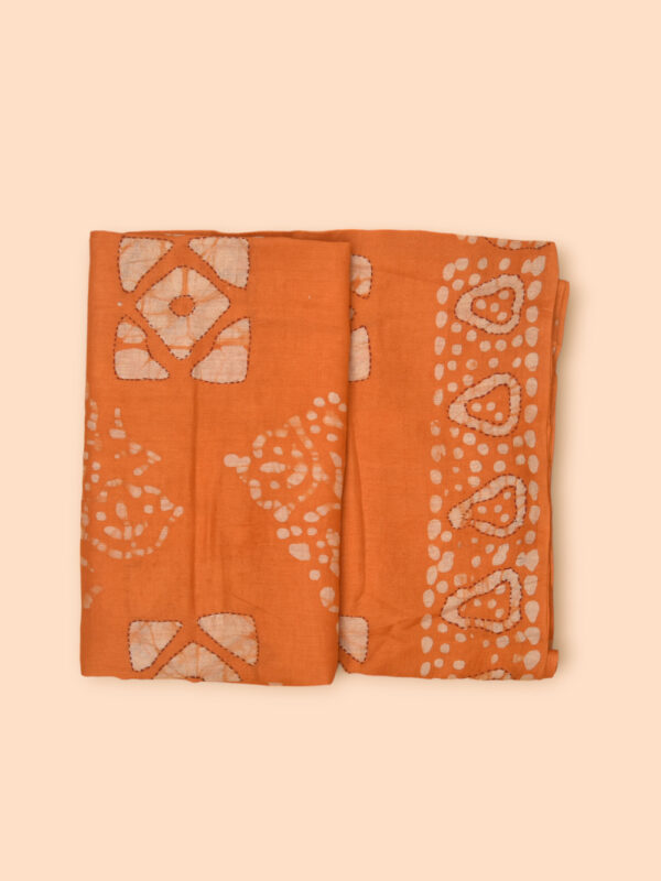 Orange Batik Stole with Kantha Work - Image 3