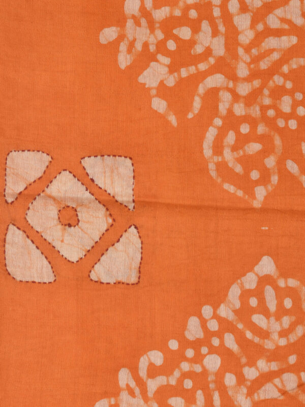 Orange Batik Stole with Kantha Work - Image 4