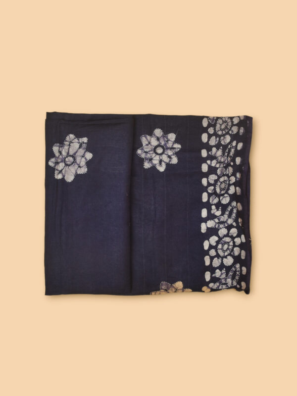 Navy Blue Batik Stole with Kantha Work - Image 3