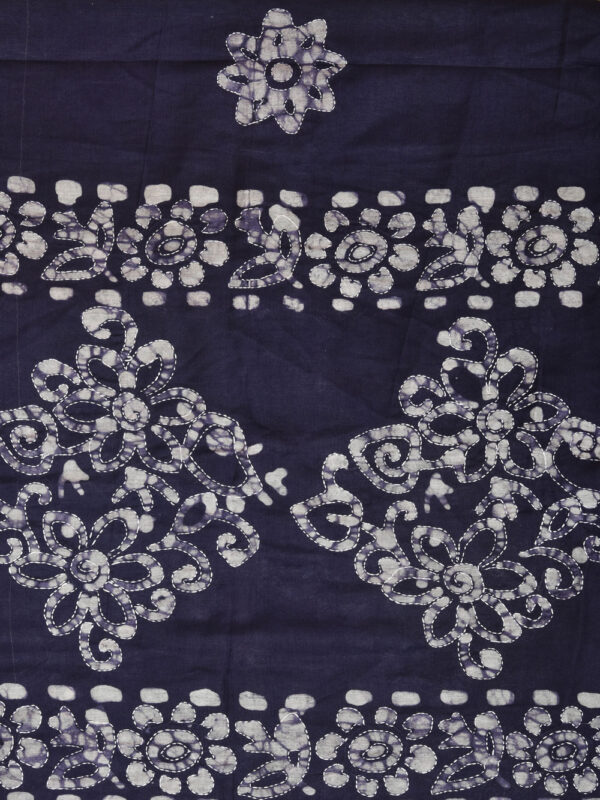 Navy Blue Batik Stole with Kantha Work - Image 4