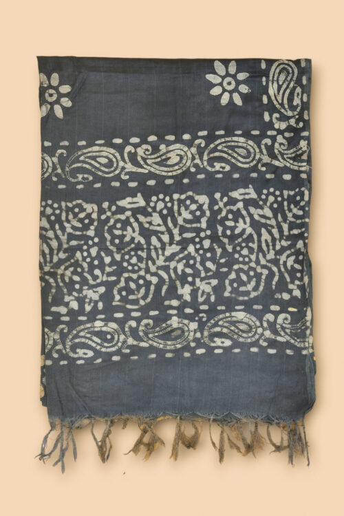 Grey Batik Stole with Kantha Work