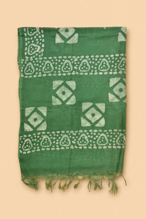Green Batik Stole with Kantha Work
