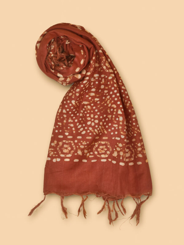 Maroon Batik Stole with Kantha Work - Image 6