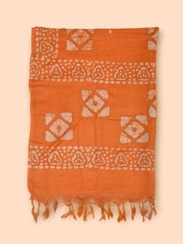 Orange Batik Stole with Kantha Work
