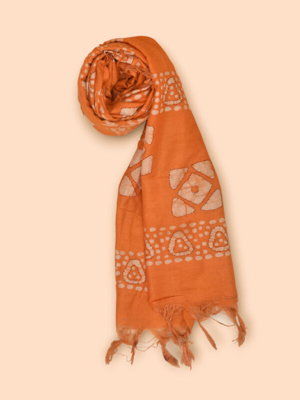 Orange Batik Stole with Kantha Work - Image 6