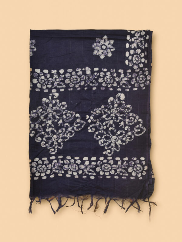 Navy Blue Batik Stole with Kantha Work