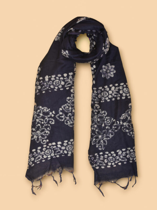 Navy Blue Batik Stole with Kantha Work - Image 5
