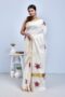 White Kerala Cotton Saree with Shimul Flower Design Hand Embroidery