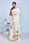 White Kerala Cotton Saree with Hibiscus Design Hand Embroidery