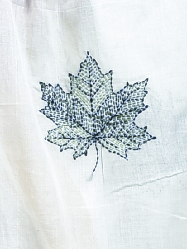 White Kerala Cotton Saree with Maple Leaf Design Hand Embroidery - Image 7