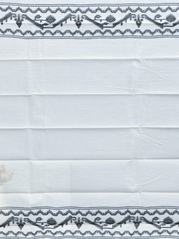 White Black Cotton Dhakai Jamdani Saree - Image 7